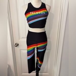 Peloton Black Activewear with Rainbow Stripes and reversible tights -